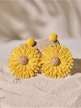 Yellow Raffia Sunflower Statement Earrings